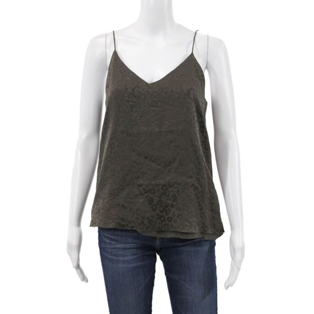 RtA Womens Silk V-Neck Animal Print Tank Green Size XS